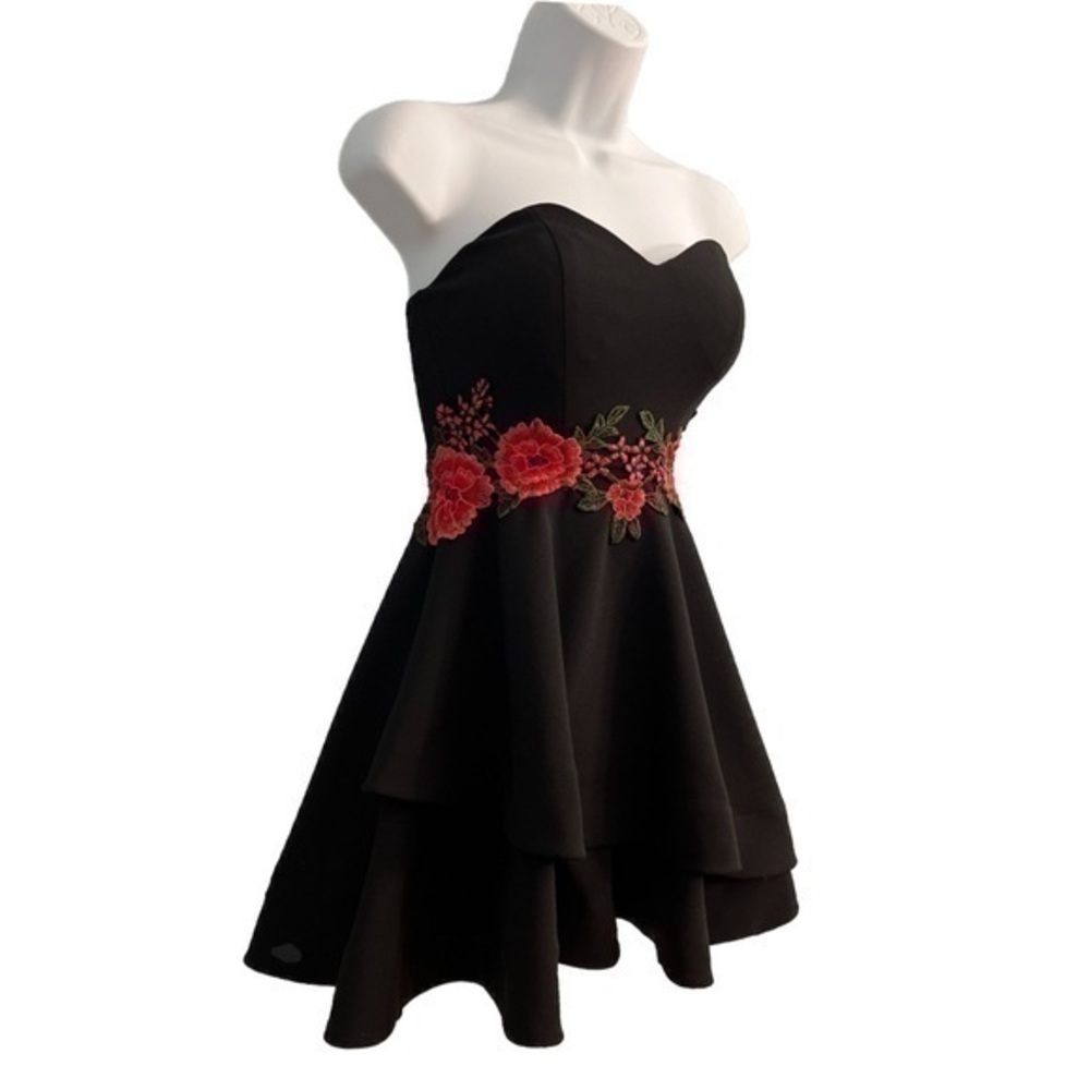 New B. Darlin Strapless Floral Dress Flowers Fit & Flare Mini Lined Formal sz 0